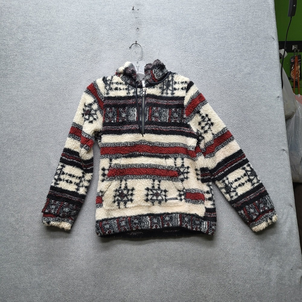 Billabong Women Sweatshirt S Cream Geometric Striped Fleece Pullover Cozy